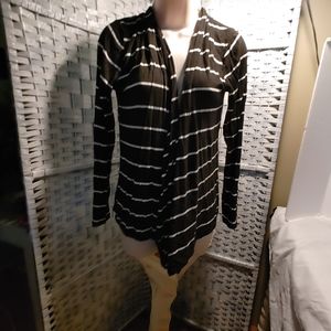 Women's Sweater Black White Striped Size M Mallory Open Front Cardigan